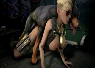 Busty 3D blonde drilled hard by doberman