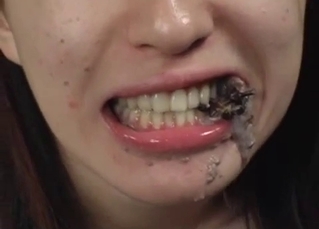 Asian doll is playing with real insects