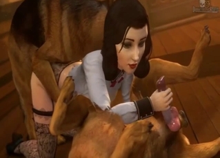 Two awesome dogs are fucking with a nice 3D female